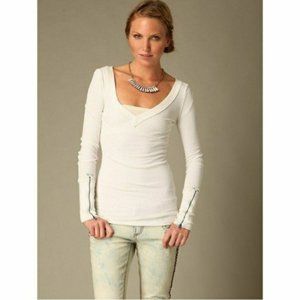 Free People zipper thermal white rare XS v neck long sleeve
